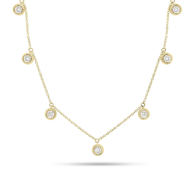 Ash pearl necklace-Bezel-Set Diamond Drip Necklace