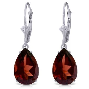 Scarlet topaz earrings-10 Carat 14K Solid White Gold Leverback Earrings Natural Garnet