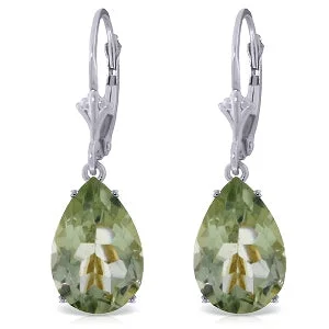 Octagonal gem earrings-10 Carat 14K Solid White Gold Leverback Earrings Natural Green Amethyst