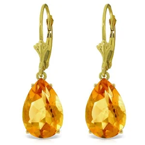 Briolette ruby earrings-10 Carat 14K Solid Yellow Gold Leverback Natural Citrine Earrings