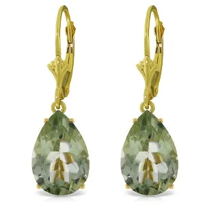 Micro pave earrings-10 Carat 14K Solid Yellow Gold Leverback Natural Green Amethyst Earrings