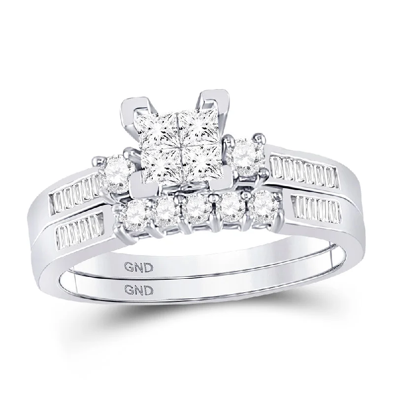 Phantom set ring-10kt White Gold Princess Diamond Bridal Wedding Ring Band Set 1/2 Cttw - Size 6