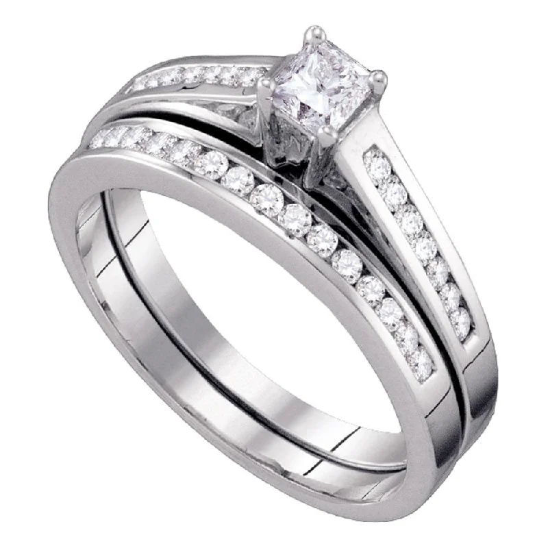 Prismatic light ring-10kt White Gold Princess Diamond Bridal Wedding Ring Band Set 1/2 Cttw