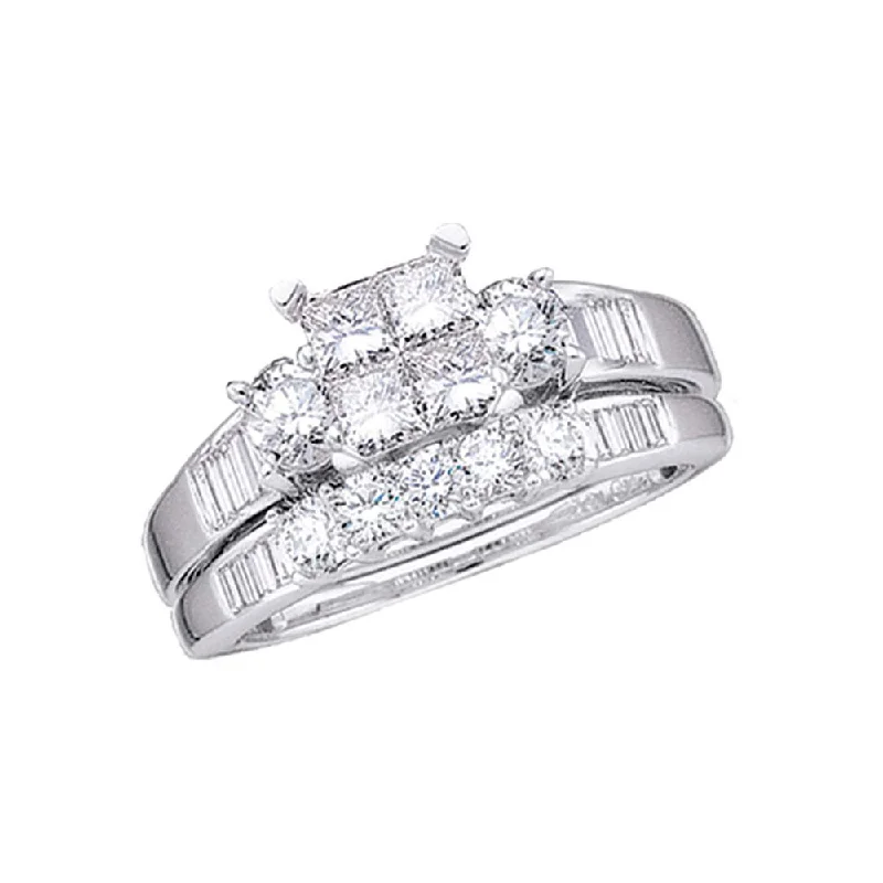 Vaulted set ring-10kt White Gold Princess Diamond Bridal Wedding Ring Band Set 1 Cttw Size 10