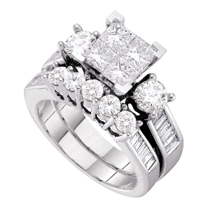 Scratched finish ring-10kt White Gold Princess Diamond Bridal Wedding Ring Band Set 3 Cttw