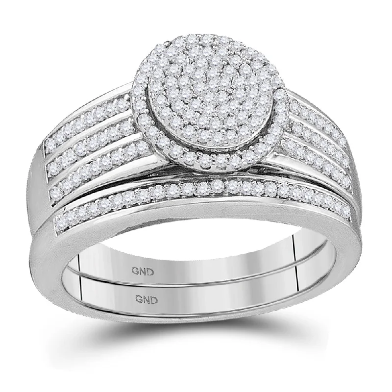 Curved metal ring-10kt White Gold Round Diamond Bridal Wedding Ring Band Set 3/8 Cttw