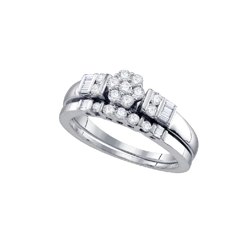 Chalk speck ring-10kt White Gold Round Diamond Cluster Bridal Wedding Ring Band Set 1/2 Cttw