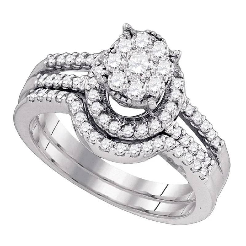 Scratched finish ring-10kt White Gold Round Diamond Cluster Bridal Wedding Ring Band Set 3/4 Cttw