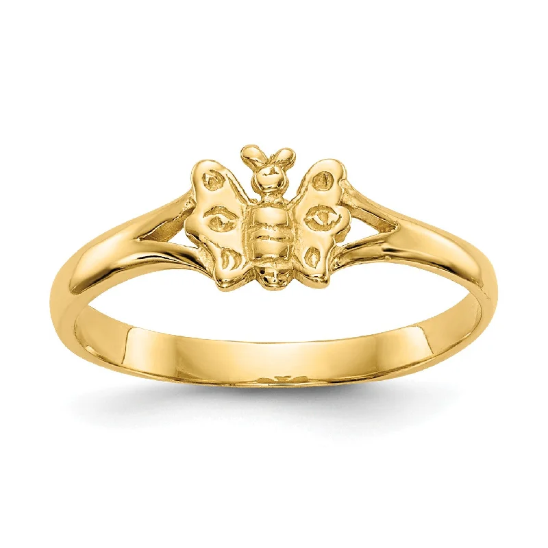 Cluster set ring-10KT Yellow Gold Butterfly Childrens Ring; Size 2