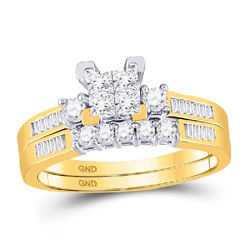 Engraved cut ring-10kt Yellow Gold Princess Diamond Bridal Wedding Ring Band Set 1/2 Cttw - Size 6