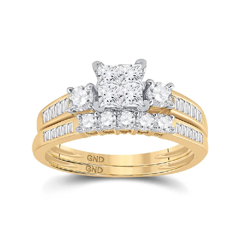 Primrose petal ring-10kt Yellow Gold Princess Diamond Bridal Wedding Ring Band Set 1 Cttw Size 6