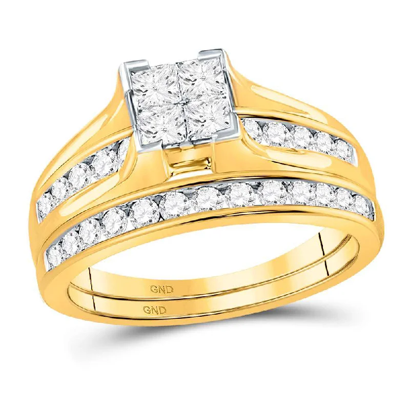 Iron forged ring-10kt Yellow Gold Princess Diamond Bridal Wedding Ring Band Set 1 Cttw