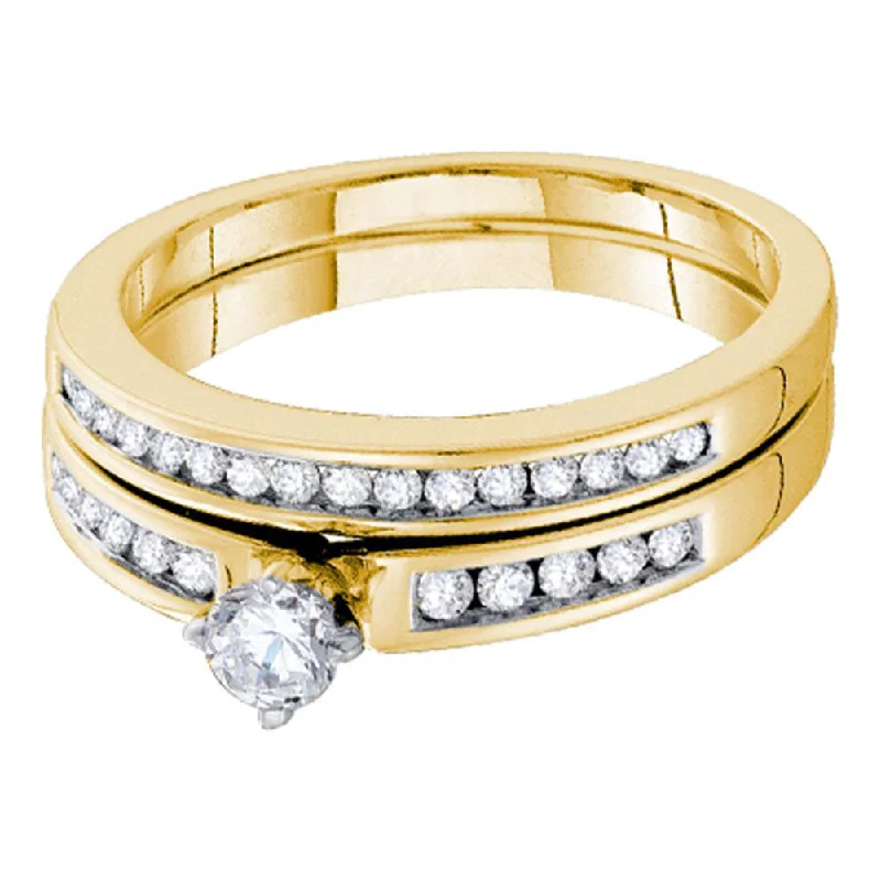 Teardrop design ring-10kt Yellow Gold Round Diamond Bridal Wedding Ring Band Set 1/2 Cttw