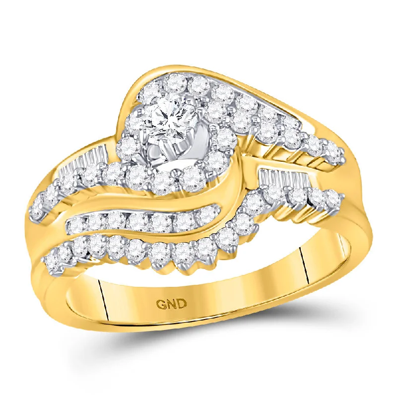 Stamped pattern ring-10kt Yellow Gold Round Diamond Bridal Wedding Ring Band Set 3/4 Cttw