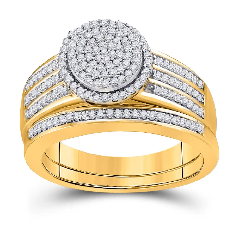 Pointed edge ring-10kt Yellow Gold Round Diamond Bridal Wedding Ring Band Set 3/8 Cttw