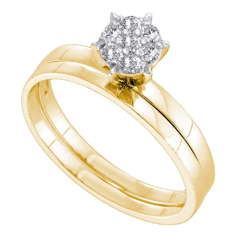 Smoky glass ring-10kt Yellow Gold Round Diamond Cluster Bridal Wedding Ring Band Set 1/6 Cttw