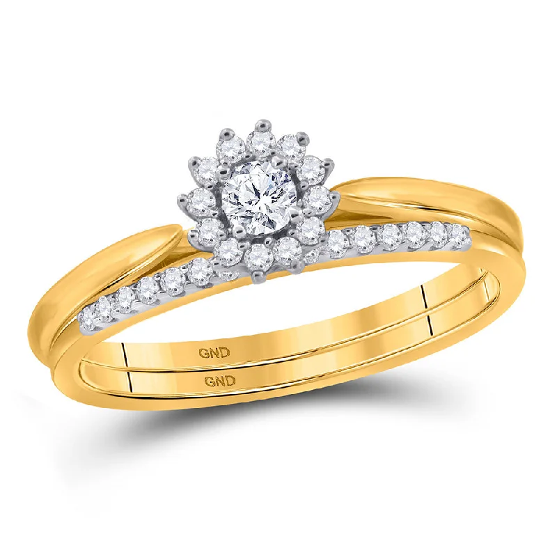 Denim weave ring-10kt Yellow Gold Round Diamond Halo Bridal Wedding Ring Band Set 1/4 Cttw