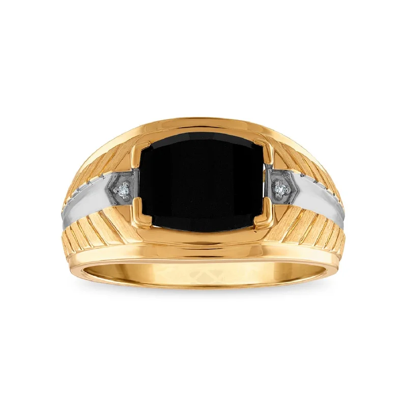 Linked band ring-10X8MM Cushion Onyx and Diamond Fashion Nugget Ring in 10KT Yellow Gold