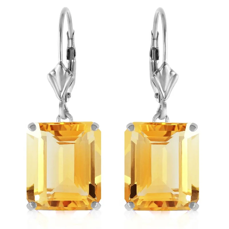 Beak tip earrings-13 Carat 14K Solid White Gold Leverback Earrings Citrine