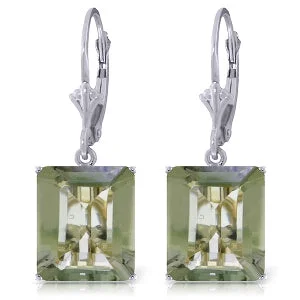 Powdered finish earrings-13 Carat 14K Solid White Gold Leverback Earrings Green Amethyst