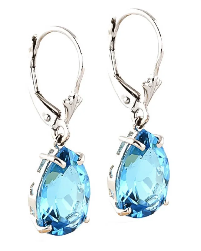 Copper cast earrings-13 Carat 14K Solid White Gold Leverback Earrings Natural Blue Topaz