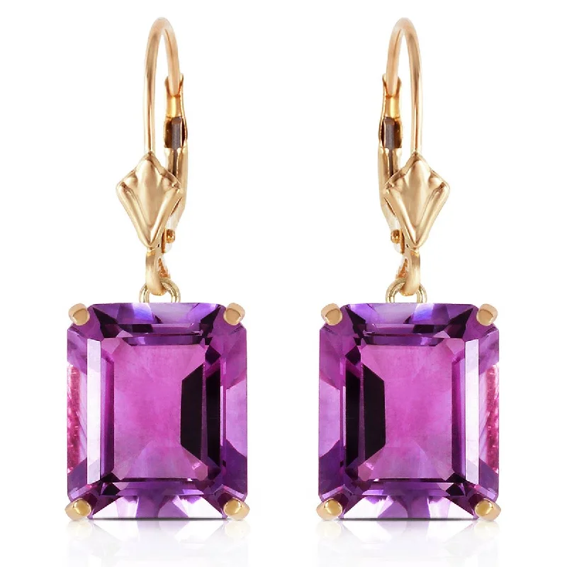 Tiered stone earrings-13 Carat 14K Solid Yellow Gold Leverback Earrings Amethyst