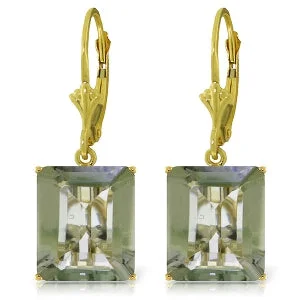 Scratched finish earrings-13 Carat 14K Solid Yellow Gold Leverback Earrings Green Amethyst