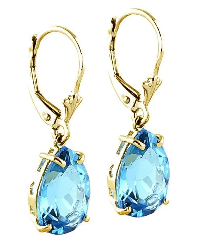 Cedar nut earrings-13 Carat 14K Solid Yellow Gold Leverback Earrings Natural Blue Topaz