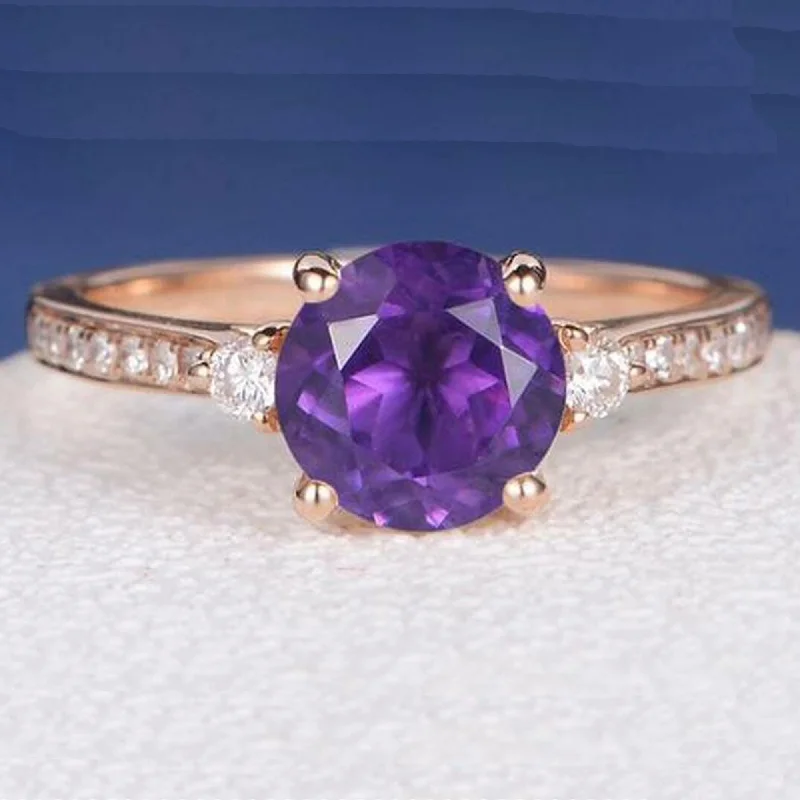 Violet bloom ring-14 k Rose Gold Amethyst Engagement Ring For Her