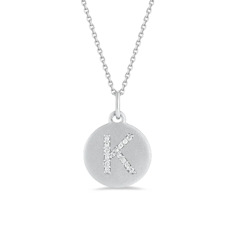 Linked chain necklace-Diamond Initial Disc Pendant