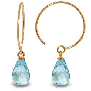 Canvas wrap earrings-14K Solid Rose Gold Circle Wire Blue Topaz Gemstone Earrings