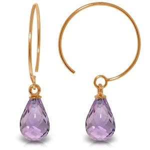 Slotted design earrings-14K Solid Rose Gold Circle Wire Earrings w/ Amethyst