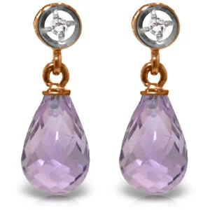 Droplet stone earrings-14K Solid Rose Gold Diamond & Amethyst Fine Earrings