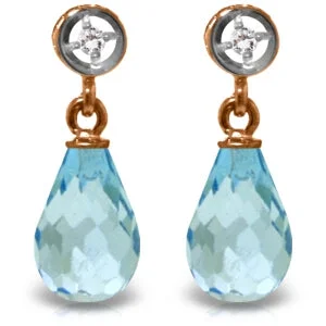 Waxed finish earrings-14K Solid Rose Gold Diamond & Blue Topaz Fine Earrings