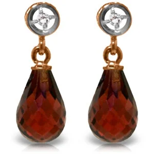 Pleated design earrings-14K Solid Rose Gold Diamond & Garnet Gemstone Earrings