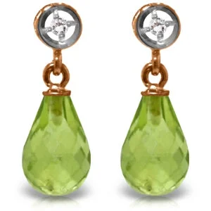 Fern vein earrings-14K Solid Rose Gold Diamond & Peridot Gemstone Earrings