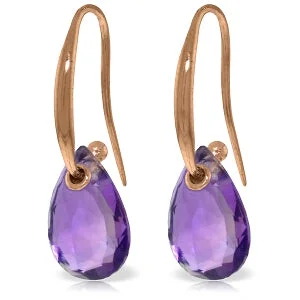 Haze quartz earrings-14K Solid Rose Gold Fish Hook Amethyst Earrings