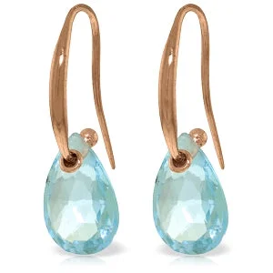 Prairie style earrings-14K Solid Rose Gold Fish Hook Blue Topaz Earrings