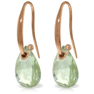 Briolette ruby earrings-14K Solid Rose Gold Fish Hook Green Amethyst Earrings