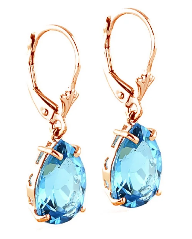 Beech grain earrings-14K Solid Rose Gold Leverback Earrings Blue Topaz Series Limited Edition