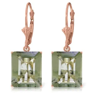 Grainy texture earrings-14K Solid Rose Gold Leverback Earrings Green Amethyst Gemstone