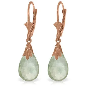 Chestnut husk earrings-14K Solid Rose Gold Leverback Earrings Green Amethyst Jewelry