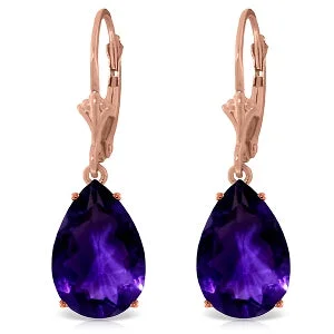 Contrast metal earrings-14K Solid Rose Gold Leverback Earrings Natural Amethyst