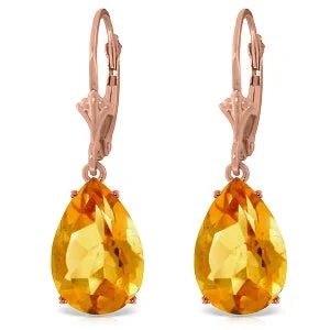 Quilted pattern earrings-14K Solid Rose Gold Leverback Earrings Natural Citrine Certified Class