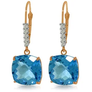 Primrose petal earrings-14K Solid Rose Gold Leverback Earrings Natural Diamond & Blue Topaz Jewelry