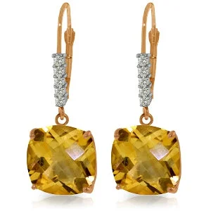 Phantom set earrings-14K Solid Rose Gold Leverback Earrings Natural Diamond & Citrine Gemstone