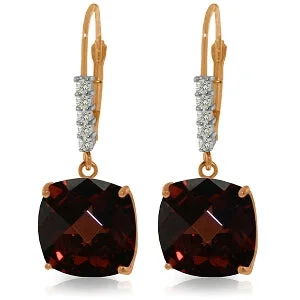 Eight-stone earrings-14K Solid Rose Gold Leverback Earrings Natural Diamond & Garnet Certified