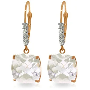 Rosemary sprig earrings-14K Solid Rose Gold Leverback Earrings Natural Diamond & Rose Topaz Jewelry