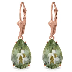 Embossed bar earrings-14K Solid Rose Gold Leverback Earrings Natural Green Amethyst Certified