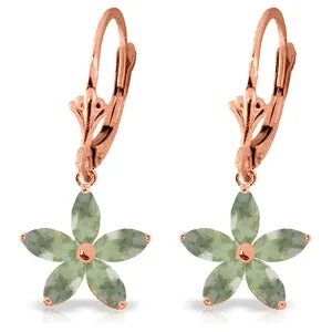 Micro pave earrings-14K Solid Rose Gold Leverback Earrings Natural Green Amethyst